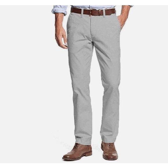 Tommy Hilfiger Tailored Fit Chino Gray Flat Front Trousers Pants Size 38x34 - Picture 1 of 14